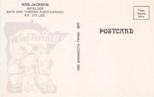 1980 Minnesota Twins Postcards #NNO Ron Jackson Back