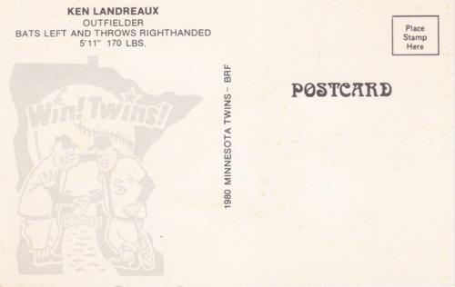 1980 Minnesota Twins Postcards #NNO Ken Landreaux Back