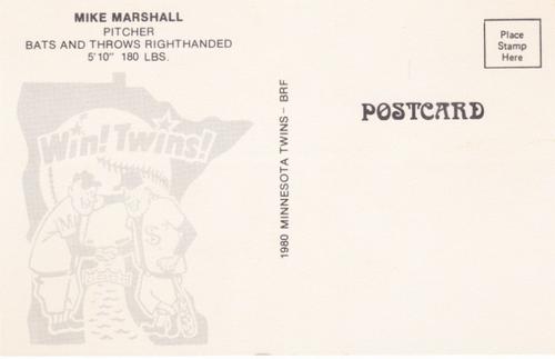 1980 Minnesota Twins Postcards #NNO Mike Marshall Back