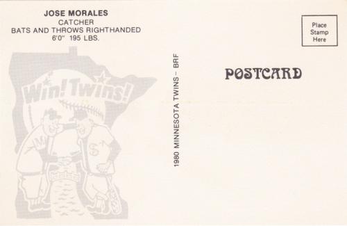 1980 Minnesota Twins Postcards #NNO Jose Morales Back