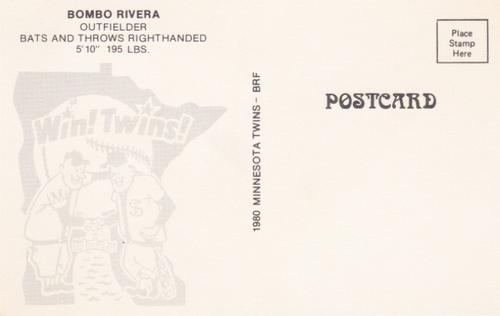 1980 Minnesota Twins Postcards #NNO Bombo Rivera Back