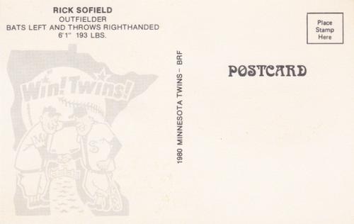 1980 Minnesota Twins Postcards #NNO Rick Sofield Back