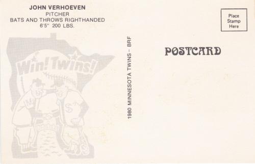 1980 Minnesota Twins Postcards #NNO John Verhoeven Back