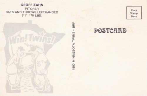 1980 Minnesota Twins Postcards #NNO Geoff Zahn Back