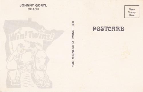 1980 Minnesota Twins Postcards #NNO John Goryl Back