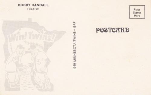 1980 Minnesota Twins Postcards #NNO Bobby Randall Back