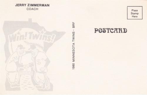 1980 Minnesota Twins Postcards #NNO Jerry Zimmerman Back