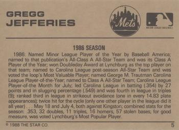 1988-89 Star Gold #5 Gregg Jefferies Back