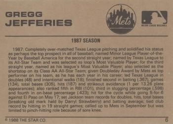 1988-89 Star Gold #6 Gregg Jefferies Back