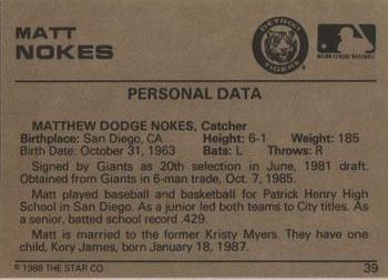 1988-89 Star Gold #39 Matt Nokes Back