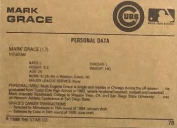 1988-89 Star Gold #78 Mark Grace Back
