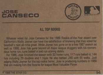 1988-89 Star Gold #94 Jose Canseco Back
