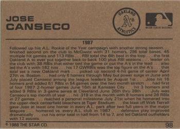 1988-89 Star Gold #98 Jose Canseco Back