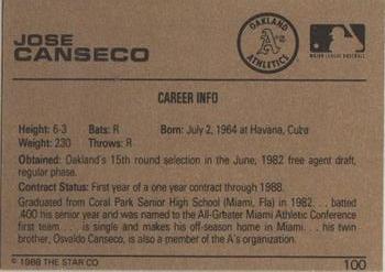 1988-89 Star Gold #100 Jose Canseco Back