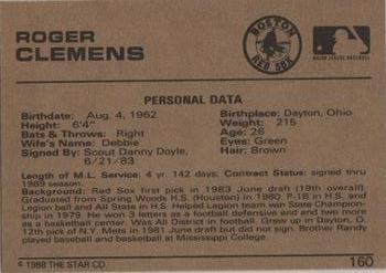 1988-89 Star Gold #160 Roger Clemens Back