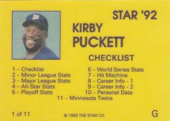1992 Star Kirby Puckett #1 Kirby Puckett Back