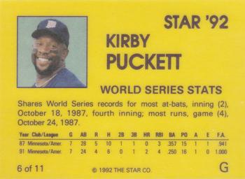 1992 Star Kirby Puckett #6 Kirby Puckett Back