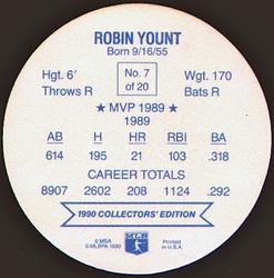 1990 Holsum Discs #7 Robin Yount Back