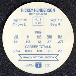 1990 Holsum Discs #8 Rickey Henderson Back