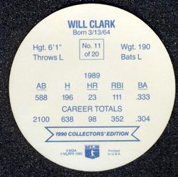 1990 Holsum Discs #11 Will Clark Back