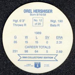 1990 Holsum Discs #12 Orel Hershiser Back