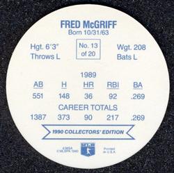1990 Holsum Discs #13 Fred McGriff Back