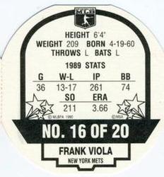 1990 MSA Super Stars Discs #16 Frank Viola Back