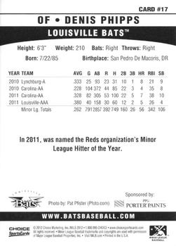 2012 Choice Louisville Bats #17 Denis Phipps Back