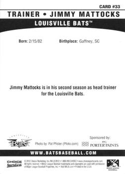 2012 Choice Louisville Bats #33 Jimmy Mattocks Back