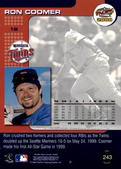 2000 Pacific - Copper #243 Ron Coomer  Back