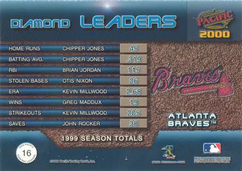 2000 Pacific - Diamond Leaders #16 Chipper Jones / Brian Jordan / Greg Maddux Back