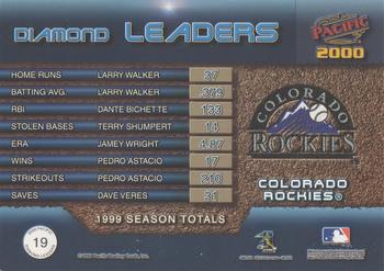 2000 Pacific - Diamond Leaders #19 Pedro Astacio / Dante Bichette / Larry Walker Back