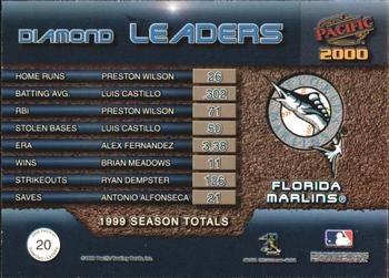 2000 Pacific - Diamond Leaders #20 Luis Castillo / Alex Fernandez / Preston Wilson Back