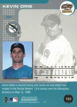 2000 Pacific - Gold #183 Kevin Orie Back