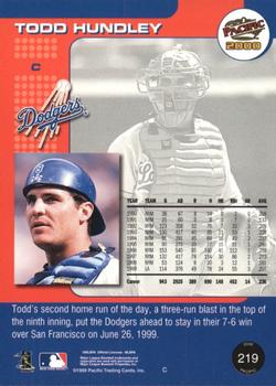 2000 Pacific - Gold #219 Todd Hundley Back