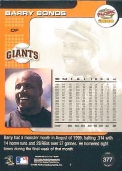 2000 Pacific - Gold #377 Barry Bonds Back