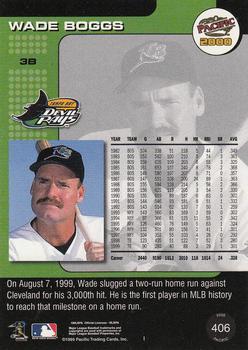 2000 Pacific - Gold #406 Wade Boggs Back