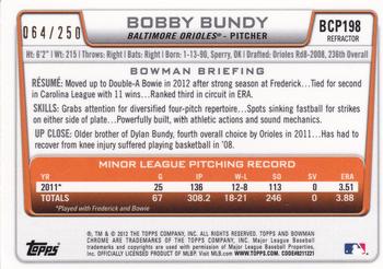 2012 Bowman Chrome - Prospects Blue Refractor #BCP198 Bobby Bundy Back