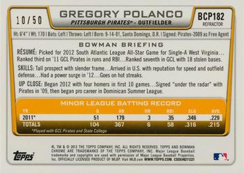 2012 Bowman Chrome - Prospects Gold Refractor #BCP182 Gregory Polanco Back