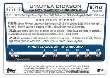 2012 Bowman Chrome - Prospects Purple Refractor #BCP172 O'Koyea Dickson Back