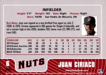 2014 Grandstand Modesto Nuts #8 Juan Ciriaco Back