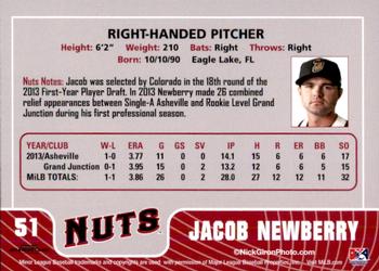 2014 Grandstand Modesto Nuts #21 Jacob Newberry Back