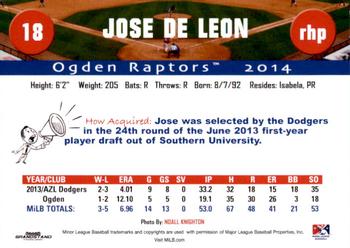 2014 Grandstand Ogden Raptors #NNO Jose De Leon Back