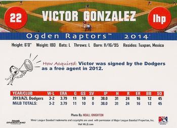 2014 Grandstand Ogden Raptors #NNO Victor Gonzalez Back