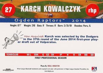 2014 Grandstand Ogden Raptors #NNO Karch Kowalczyk Back