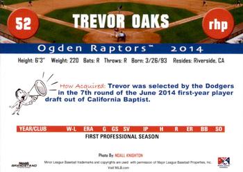 2014 Grandstand Ogden Raptors #NNO Trevor Oaks Back