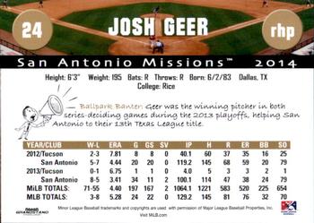 2014 Grandstand San Antonio Missions #12 Josh Geer Back