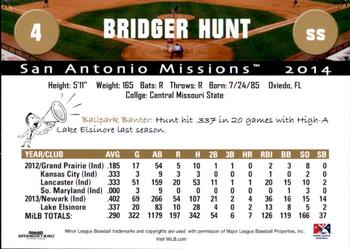 2014 Grandstand San Antonio Missions #18 Bridger Hunt Back