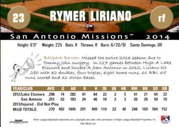 2014 Grandstand San Antonio Missions #23 Rymer Liriano Back