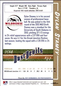 2014 Grandstand Tri-City Dust Devils #NNO Dylan Stamey Back